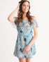 Blue Kimono Cat Women's Off-Shoulder Dress