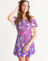 Purple Kimono Cat Women's Off-Shoulder Dress