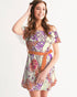 Flowers and Cats Women's Off-Shoulder Dress