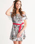 Flowers and Cats 2 Women's Off-Shoulder Dress
