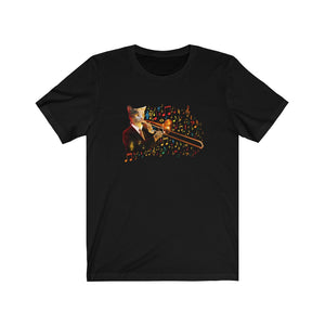Trombone Cat Unisex Tee - Meows in clouds - cool cat t shirts