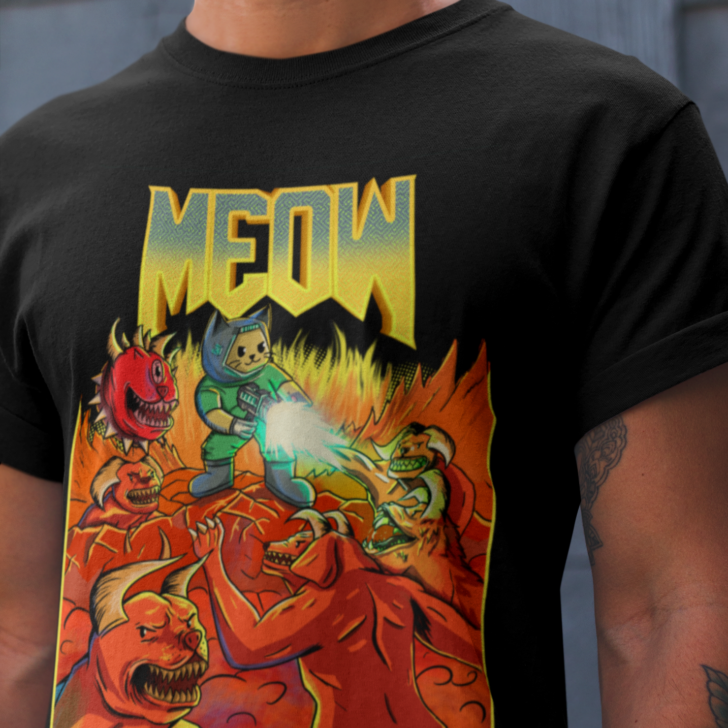 Doom Cat T shirt Meows in Clouds